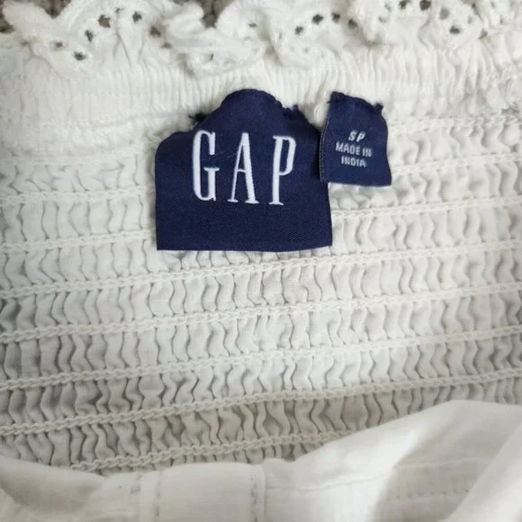 Gap White Peasant Eyelet Puff Sleeve Cotton Dress Size Small - Picture 14 of 15